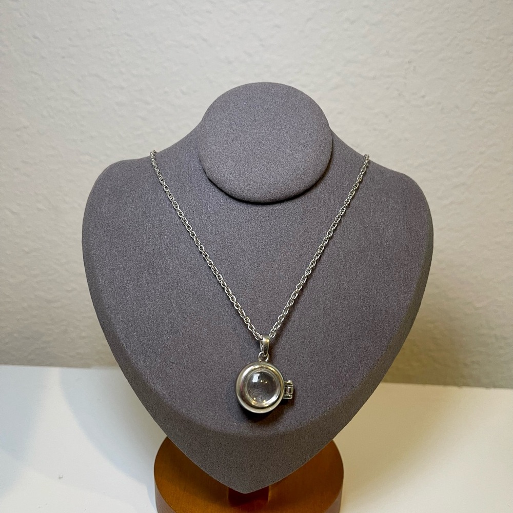 Silver Locket Pendant Necklace - Clear Center
